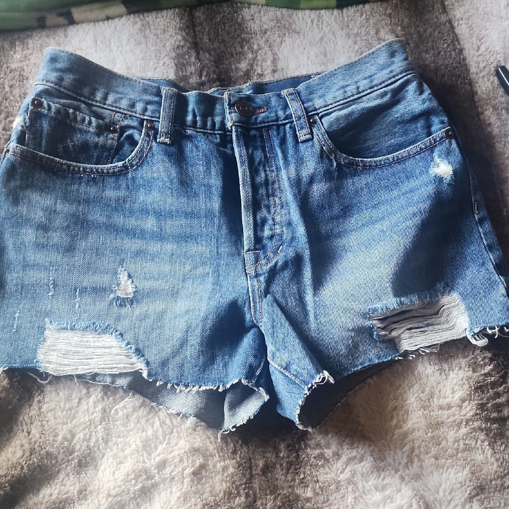 We The People Distressed Blue Denim Cut Off Shorts